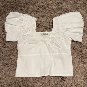 Abercrombie & Fitch White Puff Sleeve Crop Blouse